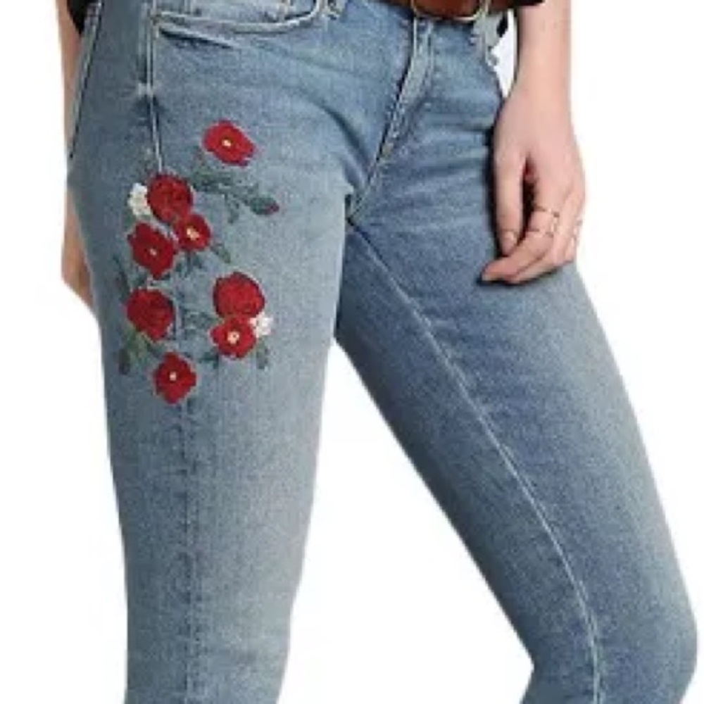 Mavi Adriana Mid Rise Super skinny Ankle Floral Embroidered Denim Jeans Sz 27